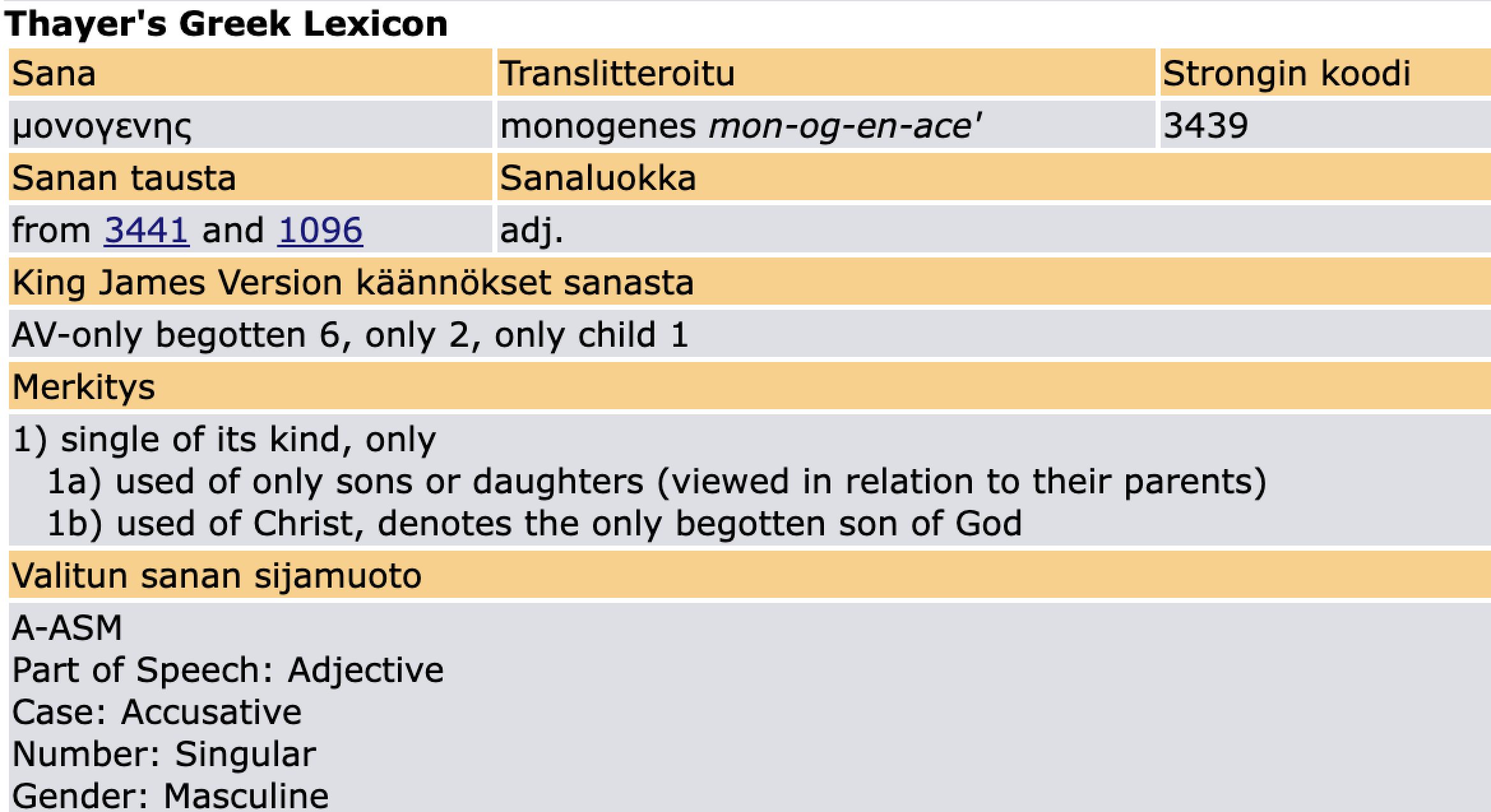 Ainoa sana kreikaksi